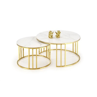 Комплект HALMAR MERCURY 3 (2 стола журнальных) белый мрамор/золотой